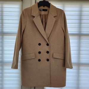 Zara Double Breasted Camel Coat